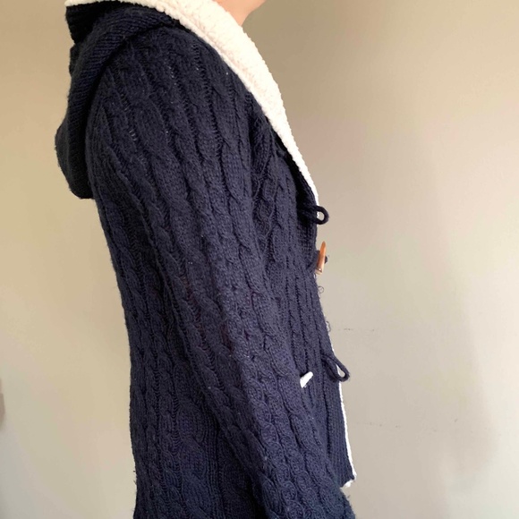 Zara Knitwear navy blue sweater with hoodie - Picture 3 of 5